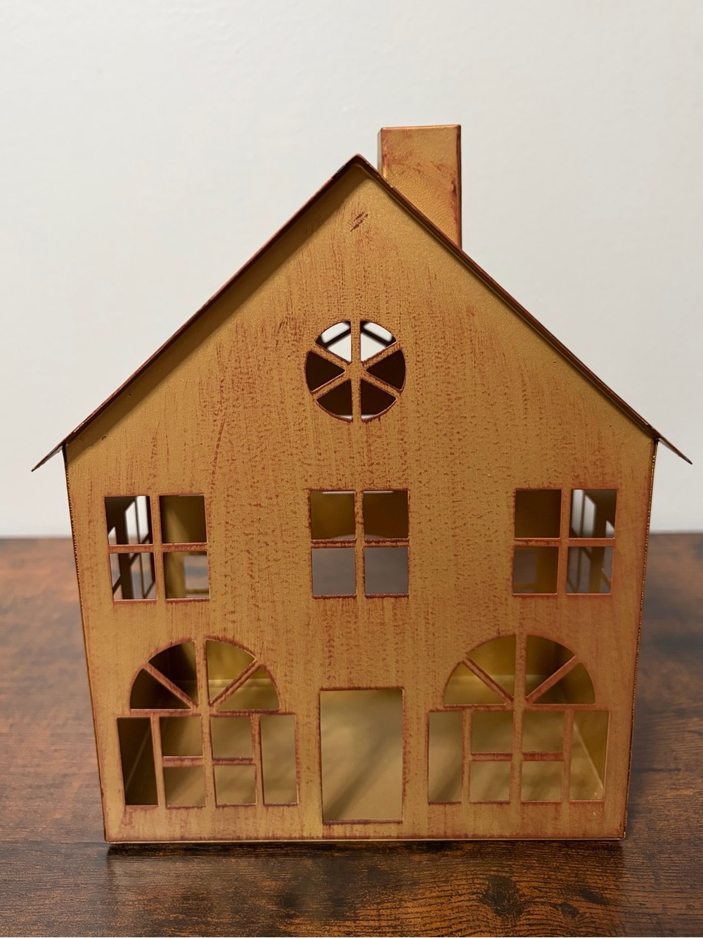 Decorative Metal House Accent in Rustic Gold